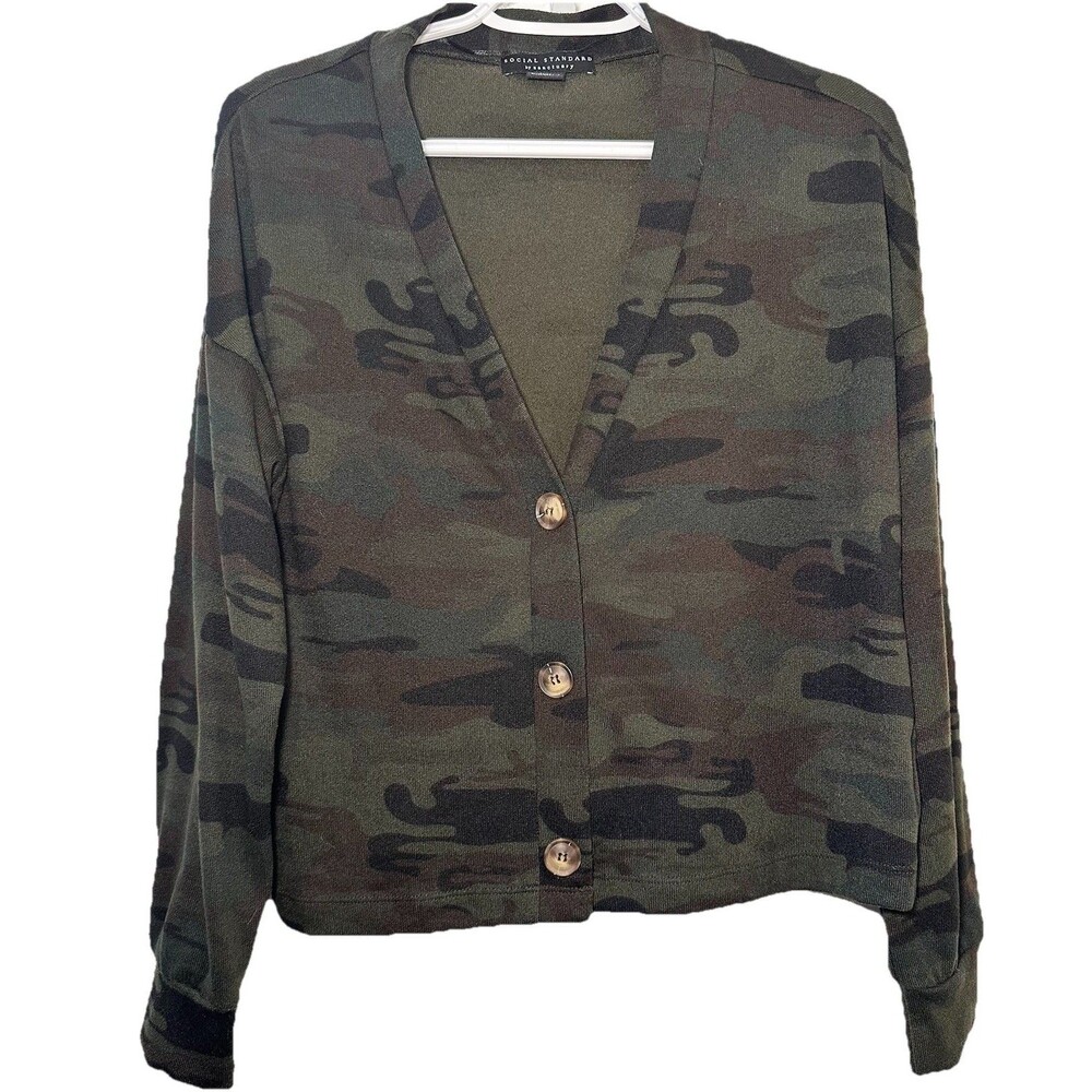 Social Standard Sanctuary Camo Cardigan Green Button Front Medium